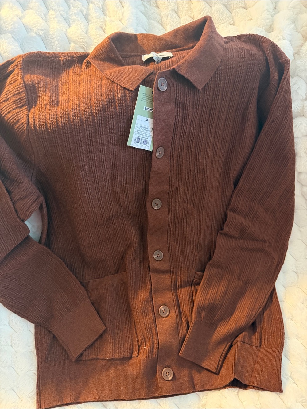 Brown Button-Up Ribbed Cardigan